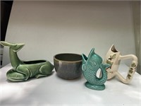 Vintage Pottery Deer Fish Bowl Cash? pottery