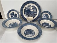 Currier & Ives Stoneware 7 pc Serving