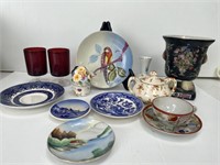 Vintage Oriental Vase Tea Set Plates & Bird By