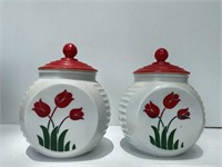 Vintage Hazel Atlas set of 2 canisters with