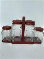 Vintage 1950’s Salt Pepper Spices Glass Red tops