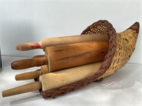 Vintage Rolling Pins With Basket