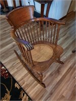 Antique Rocking Spindle Back Cane Bottom Chair