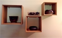 Wooden Shelving Units and Pottery Decor