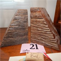 PAIR OF HEAVY WOOD BOOKENDS