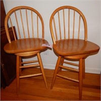 PAIR OF SPINDLE BACK  SWIVEL BAR STOOLS