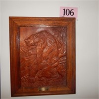 CARVED WOODEN RELIEF OF CALIFORNIA GRIZZLY BEARS