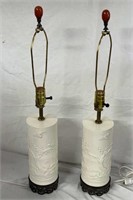 Pair Lenox Porcelain Lamps-Cherry Blossom Trees