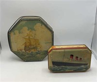 2 Litho Candy Bisquit Tins- Nautical Designs