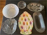 Vtg Glass Bowls Servers & Egg Tray