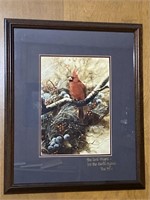 Red Cardinal Print matted and framed  16”x19”