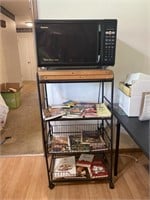 Wire Cart with Panasonic Microwave with Cookbooks