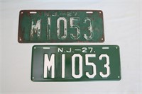 2 Pcs 1927 NJ License Plates