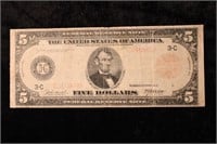 1914 Large Size US $5 Bank Note