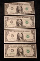 4 Pcs 1963 US $1 Bank Notes