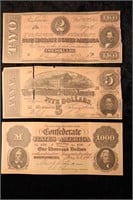3 Pcs Repro Confederate Paper Currency