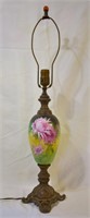 1900's Cast Metal & Hand Painted Porcelain Lamp