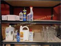 All Supplies on 2 shelves plus clear container bot