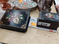 2 Antique Timber Inlaid Storage Boxes