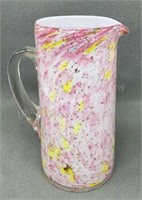 Cased Pink & Gold Flecked Glass Pitcher 10"