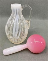 Pink Darning Glass Egg, Clear Opalescent Cruet