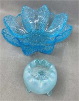 Daisy and Button Blue Bowl, Footed Rose Bowl