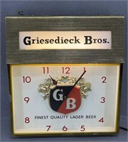 Nice Griesedieck Bros Light Up Clock