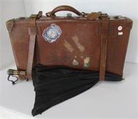 Antique Leather Suitcase and Umbrella.