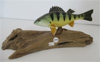 Wood Carved Fish on Drift Wood. Measures 6" T x