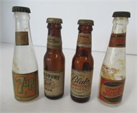 (4) Miniature Bottles Including 7-Up, Pepsi Cola