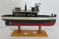 Model Ship with Wood Base. Measures 7" T x 11.5"