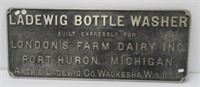 Ladewig Bottle Washer Sign. Measures 11" T x