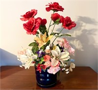 Decorative Flowers with Blue Ceramic Vase