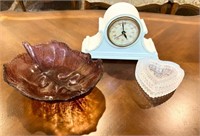 Ceramic Table Clock, Decorative Glass Dish