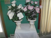 Pair Of Vases W/Artificial Flowers