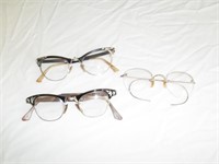 2 Pair Of Cats Eye & 1 Pair Of Wire Rim Glasses