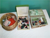 (2) Small Sewing Boxes & Box Of Buttons