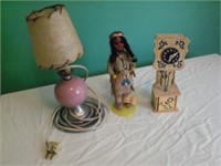 Native American Doll, Miniature Clock, & Bedroomt