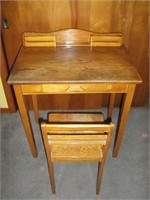 Antique Oak Childs Desk W/Chair
