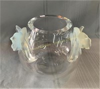 Lalique crystal opalescent Orchidee vase 9" x 7"