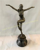 Art Deco bronze sculpture on marble base, 18"