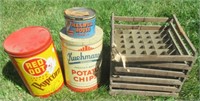 Red Dot Popcorn Tin, Kuehmann's Chip Can, Egg