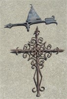 Cast Iron Ornate Cross and Sail Boat Weathervane.