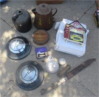 Campfire Tea Pot, Burly Tobacco Tin, Strop Razor,