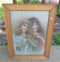 Antique Picture with Beaded Frame. Measures: