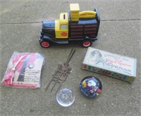 Glass Paper Weights, Coca-Cola Truck Bank, Poly