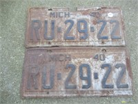 Pair of Matching 1940 Michigan License Plates.