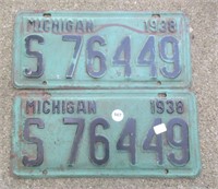 Pair of Matching 1938 Michigan License Plates.