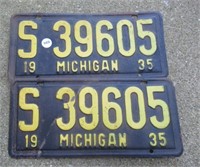 Pair of Matching 1935 Michigan License Plates.