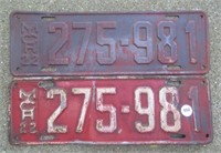 Pair of Matching 1922 Michigan License Plates.